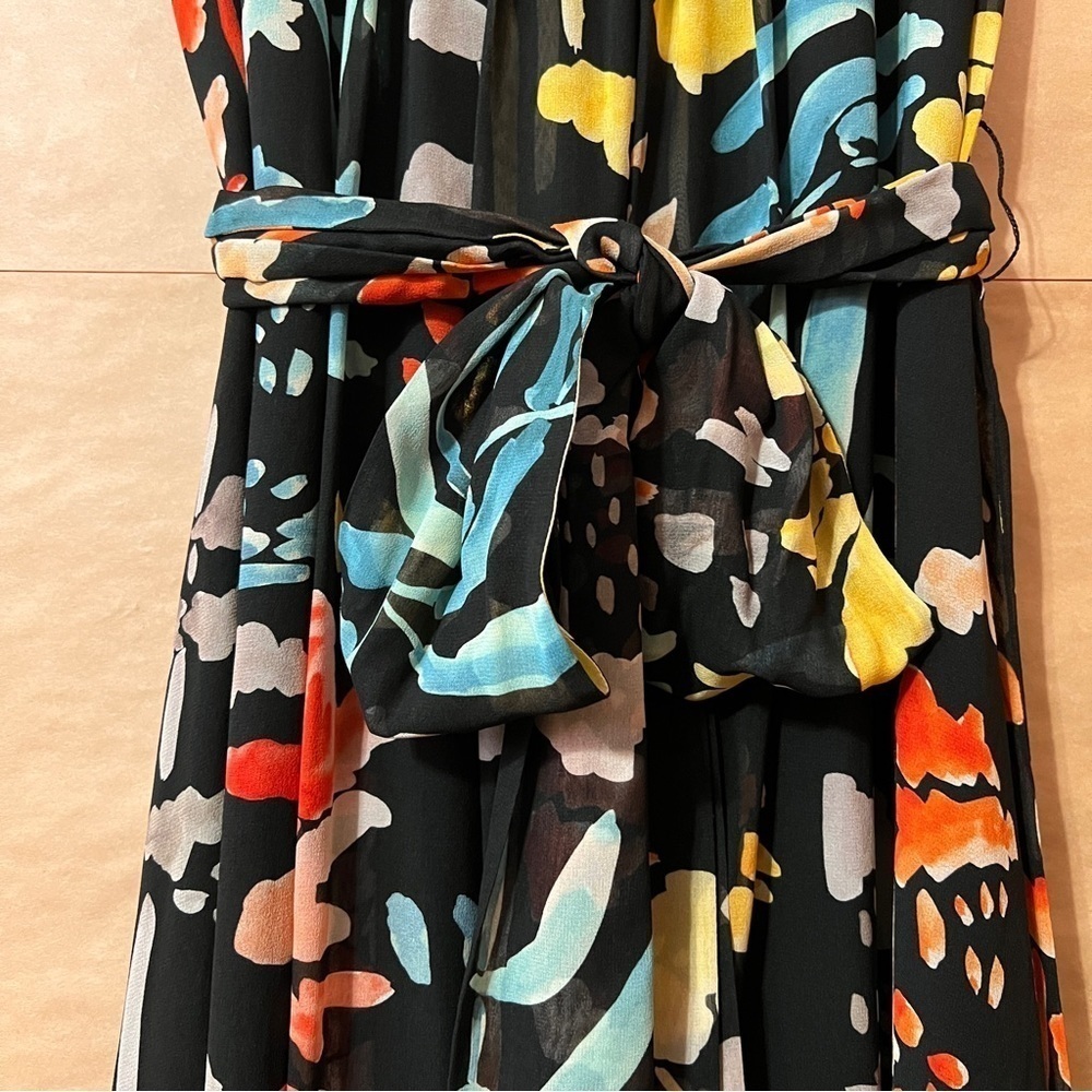 Lafayette 148 | Nia Blooming Eden Silk Midi Dress Pleated Tie Waist Size M - Picture 8 of 15